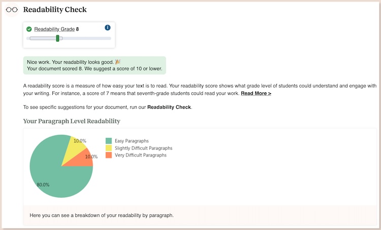 readability chart summary report