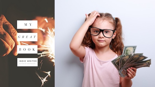 book cover and girl holding money