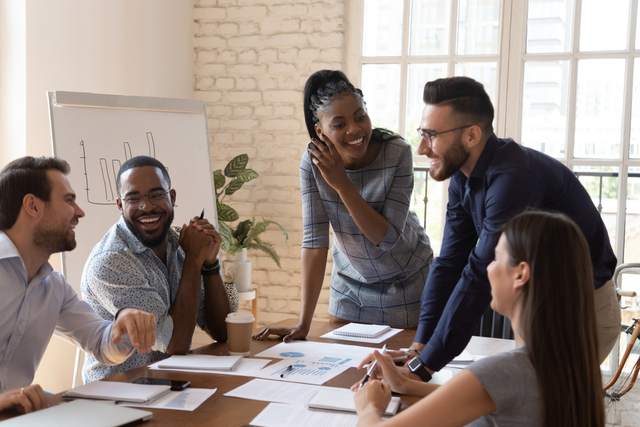 Business people laughing together