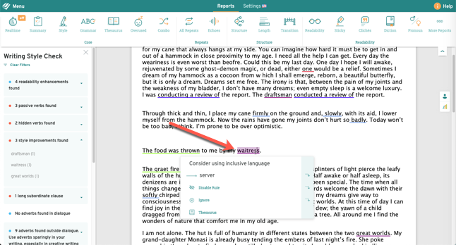 Inclusive language check Style Report