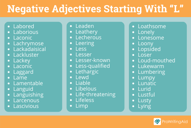 Negative adjectives that start with L