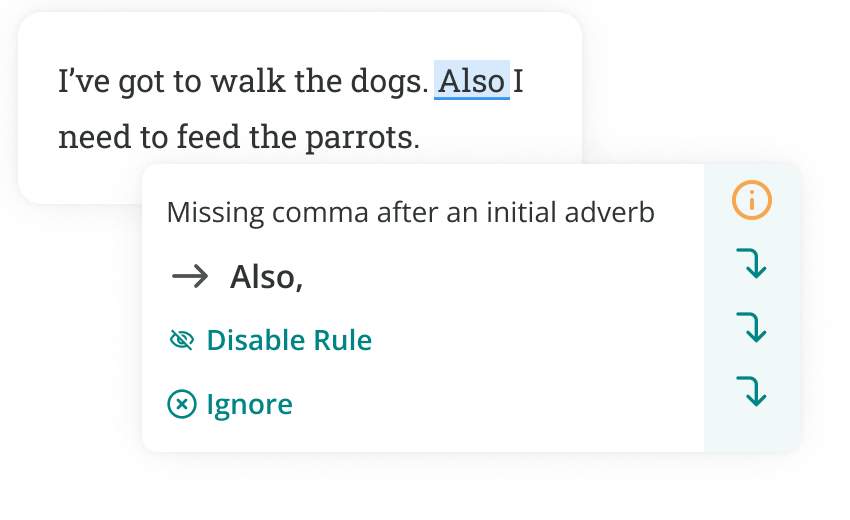 ProWritingAid putting a comma after also