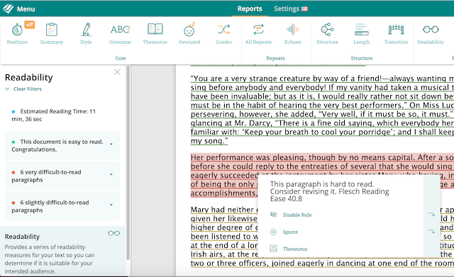 readability report difficult to read paragraph