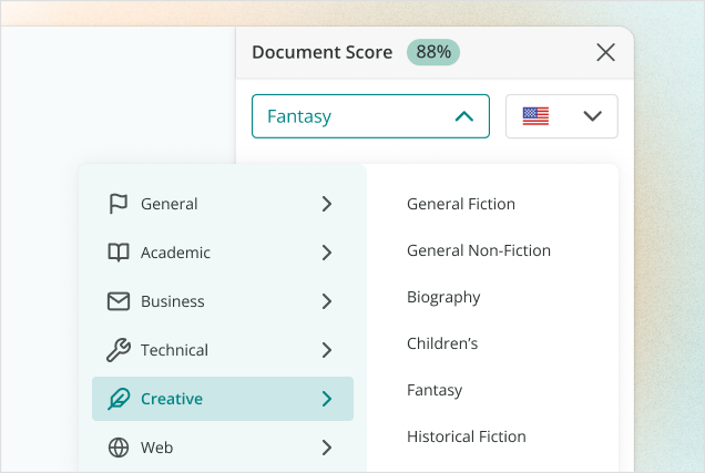 ProWritingAid's document type selection